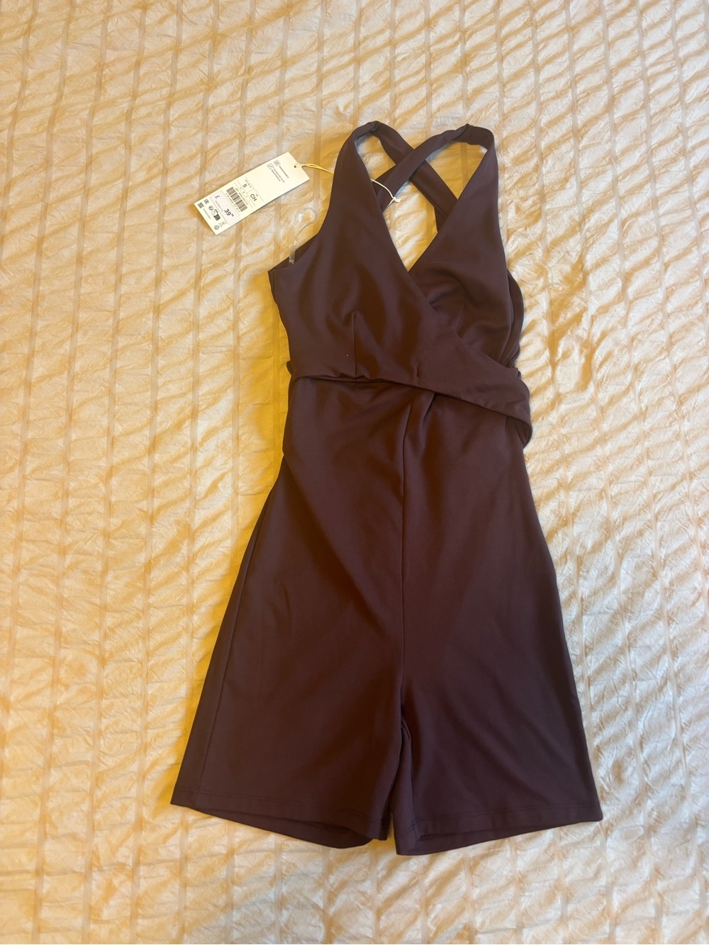 Women’s Cross-Back Active Romper Jumpsuit in Dark Brown